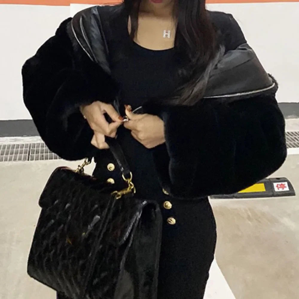 Vintage Winter Faux Fur Jacket Women Short Coat 2020 Warmness Fashion Gothic Casual Black Jackets Hooded Outwear Oversize Coats